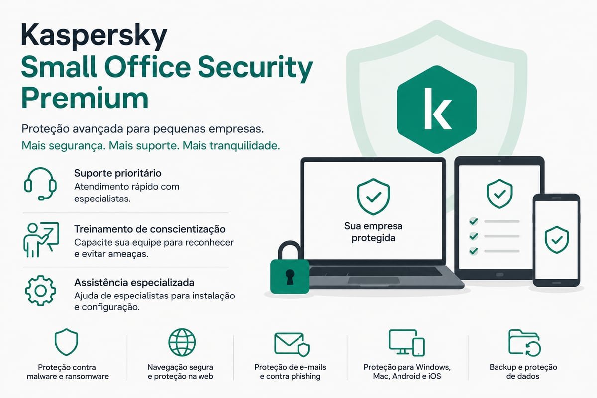 Kaspersky Small Office Security Premium: proteção avançada com suporte especializado, treinamento de conscientização e assistência técnica para pequenas empresas